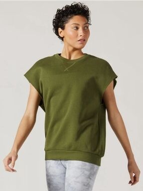 100% Cotton Sleeveless Olive Green Crewneck Sweatshirt